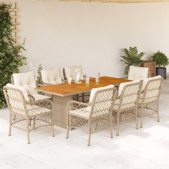Set da Pranzo da Giardino 9 pz con Cuscini Beige in Polyrattancod mxl 87284