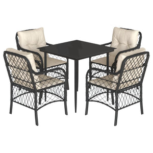 Set da Pranzo da Giardino 5 pz Nero con Cuscini in Polyrattancod mxl 111205