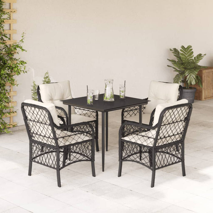Set da Pranzo da Giardino 5 pz Nero con Cuscini in Polyrattan 3212083