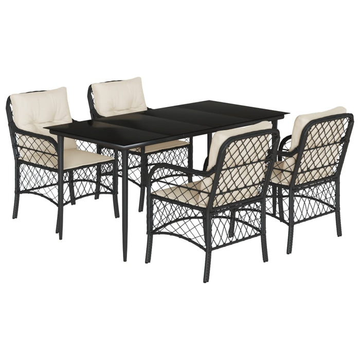 Set da Pranzo da Giardino 5 pz Nero con Cuscini in Polyrattan 3212085