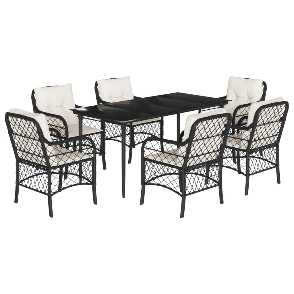 Set da Pranzo da Giardino 7 pz Nero con Cuscini in Polyrattan 3212086
