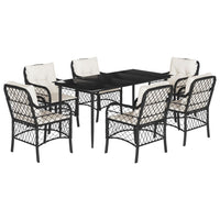 Set da Pranzo da Giardino 7 pz Nero con Cuscini in Polyrattan 3212086