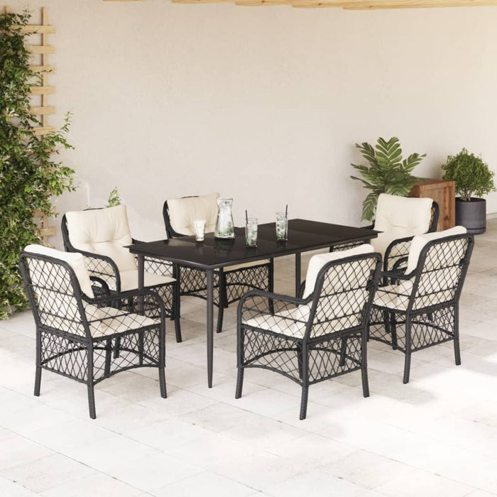 Set da Pranzo da Giardino 7 pz Nero con Cuscini in Polyrattan 3212086