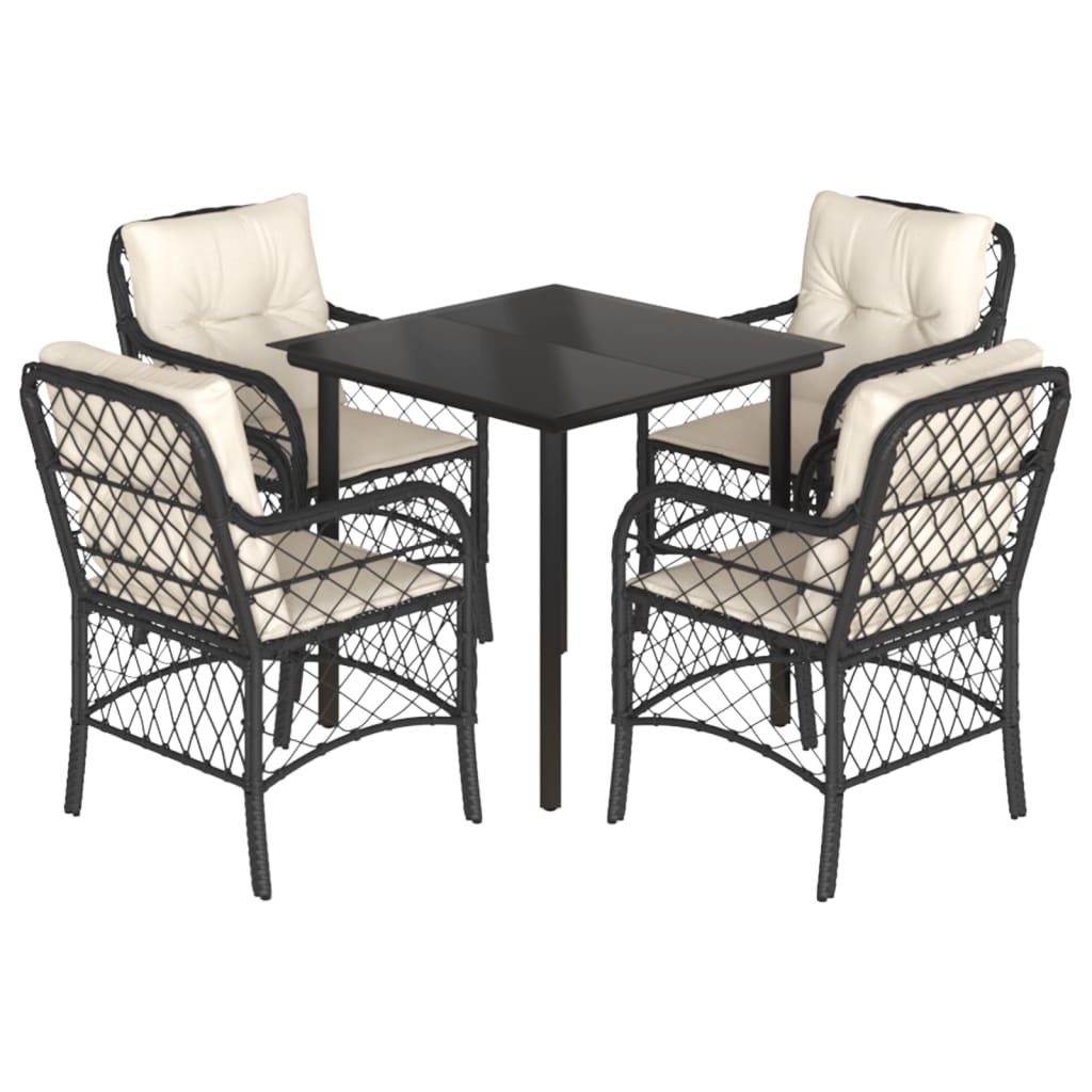 Set da Pranzo da Giardino 5 pz Nero con Cuscini in Polyrattan 3212090