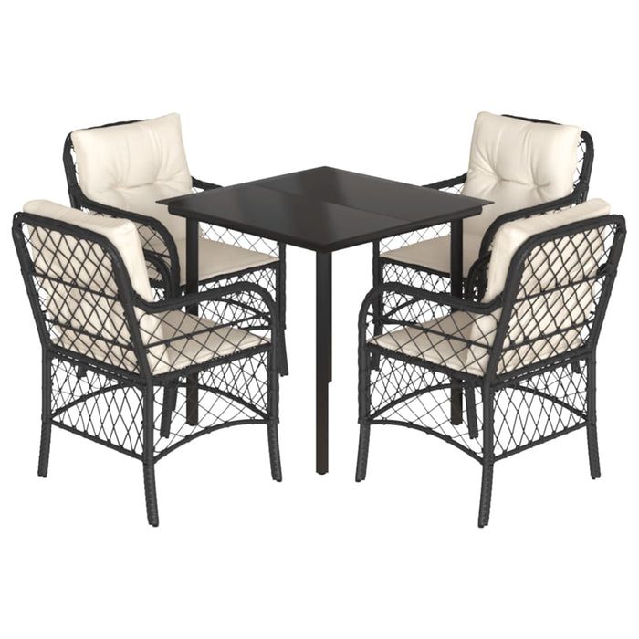 Set da Pranzo da Giardino 5 pz Nero con Cuscini in Polyrattan 3212090