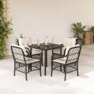 Set da Pranzo da Giardino 5 pz Nero con Cuscini in Polyrattan 3212090