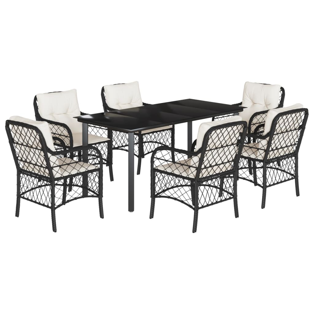 Set da Pranzo da Giardino 7 pz Nero con Cuscini in Polyrattan 3212093