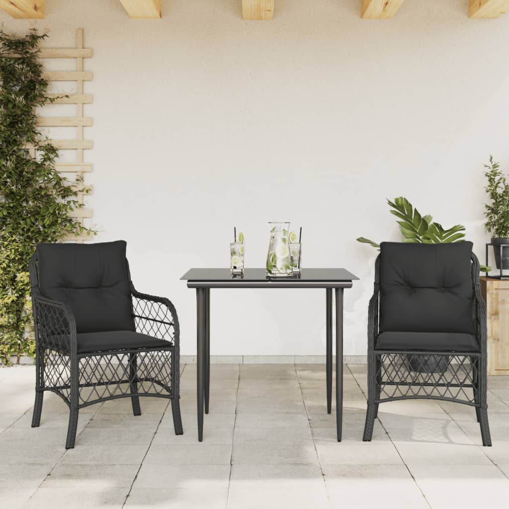 Set da BistrÃ² 3 pz con Cuscini Nero in Polyrattancod mxl 87199
