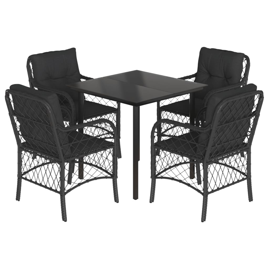 Set da Pranzo da Giardino 5 pz Nero con Cuscini in Polyrattan 3212104