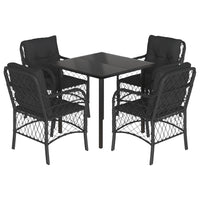 Set da Pranzo da Giardino 5 pz Nero con Cuscini in Polyrattan 3212104