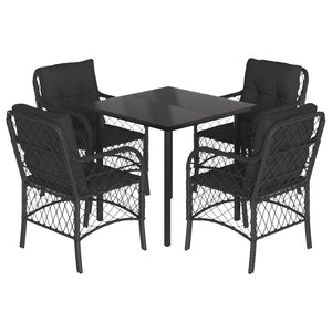 Set da Pranzo da Giardino 5 pz Nero con Cuscini in Polyrattan 3212104