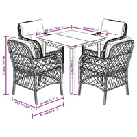 Set da Pranzo da Giardino 5 pz Nero con Cuscini in Polyrattan 3212104
