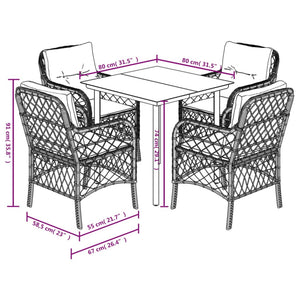 Set da Pranzo da Giardino 5 pz Nero con Cuscini in Polyrattan 3212104