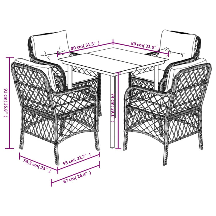 Set da Pranzo da Giardino 5 pz Nero con Cuscini in Polyrattan 3212104