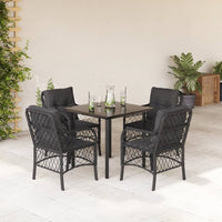Set da Pranzo da Giardino 5 pz Nero con Cuscini in Polyrattan 3212104