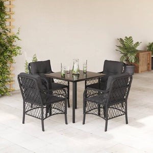 Set da Pranzo da Giardino 5 pz Nero con Cuscini in Polyrattan 3212104