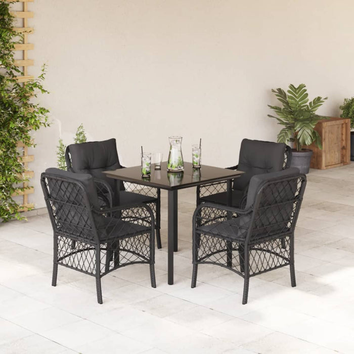 Set da Pranzo da Giardino 5 pz Nero con Cuscini in Polyrattan 3212104
