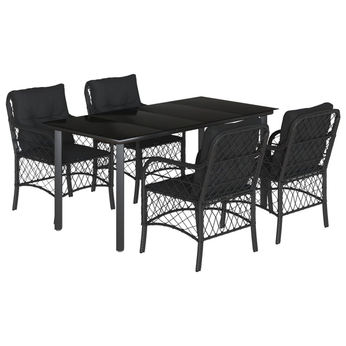 Set da Pranzo da Giardino 5 pz Nero con Cuscini in Polyrattan 3212106