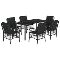 Set da Pranzo da Giardino 7 pz Nero con Cuscini in Polyrattan 3212107