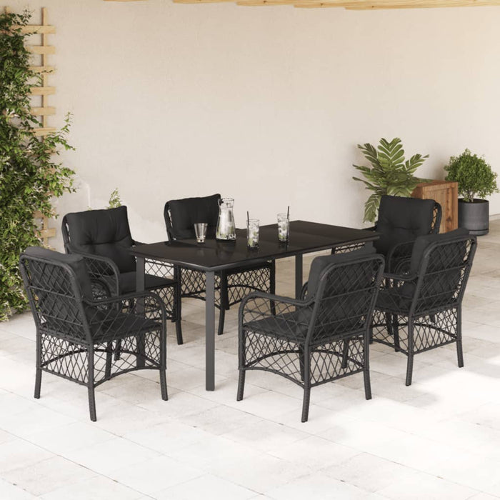 Set da Pranzo da Giardino 7 pz Nero con Cuscini in Polyrattan 3212107