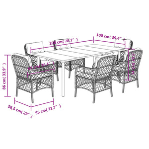 Set da Pranzo da Giardino 7 pz Nero con Cuscini in Polyrattan 3212108