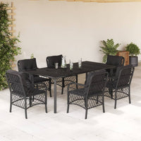 Set da Pranzo da Giardino 7 pz Nero con Cuscini in Polyrattan 3212108