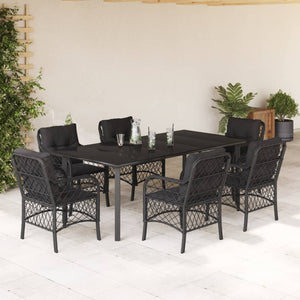 Set da Pranzo da Giardino 7 pz Nero con Cuscini in Polyrattan 3212108