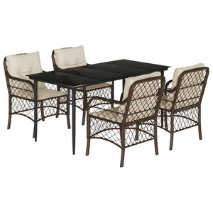 Set da Pranzo da Giardino 5pz con Cuscini in Polyrattan Marrone 3212113