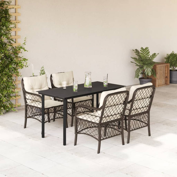 Set da Pranzo da Giardino 5pz con Cuscini in Polyrattan Marrone 3212119