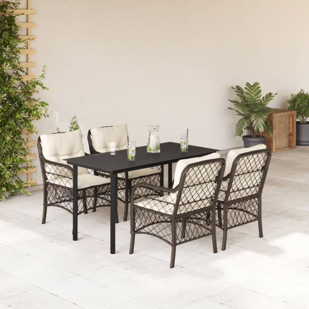 Set da Pranzo da Giardino 5pz con Cuscini in Polyrattan Marronecod mxl 116130