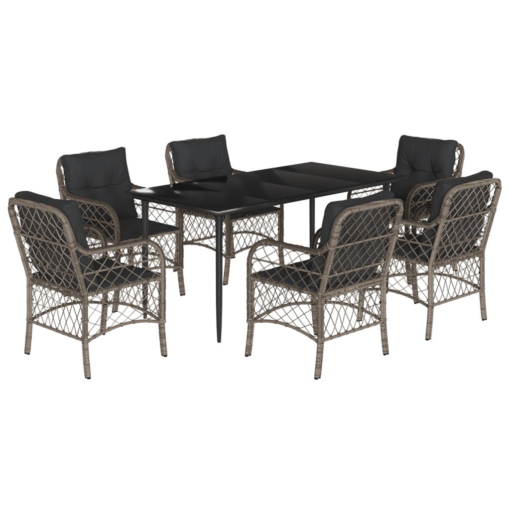 Set da Pranzo da Giardino 7 pz con Cuscini in Polyrattan Grigio 3212128