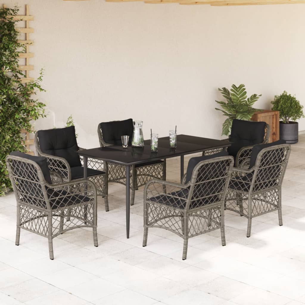 Set da Pranzo da Giardino 7 pz con Cuscini in Polyrattan Grigio 3212128