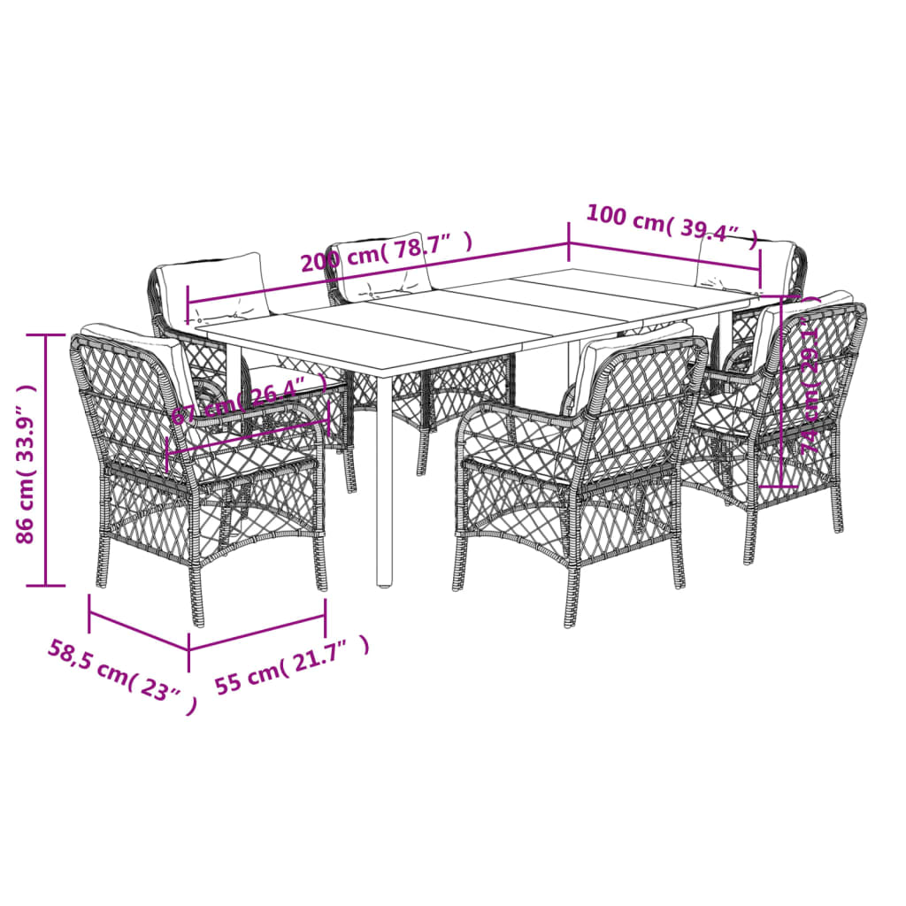 Set da Pranzo da Giardino 7 pz con Cuscini in Polyrattan Grigio 3212136