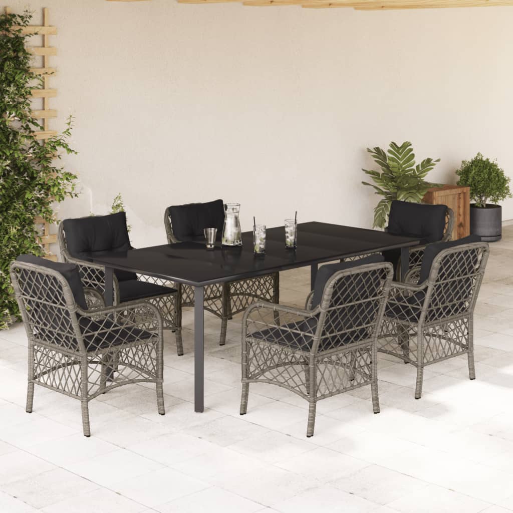 Set da Pranzo da Giardino 7 pz con Cuscini in Polyrattan Grigio 3212136
