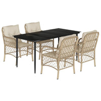 Set da Pranzo da Giardino 5 pz con Cuscini Beige in Polyrattan 3212141