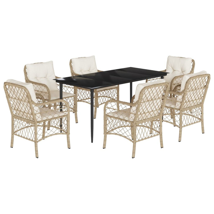Set da Pranzo da Giardino 7 pz con Cuscini Beige in Polyrattan 3212142