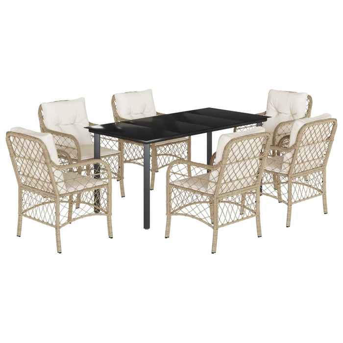 Set da Pranzo da Giardino 7 pz con Cuscini Beige in Polyrattan 3212149