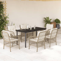 Set da Pranzo da Giardino 7 pz con Cuscini Beige in Polyrattan 3212149