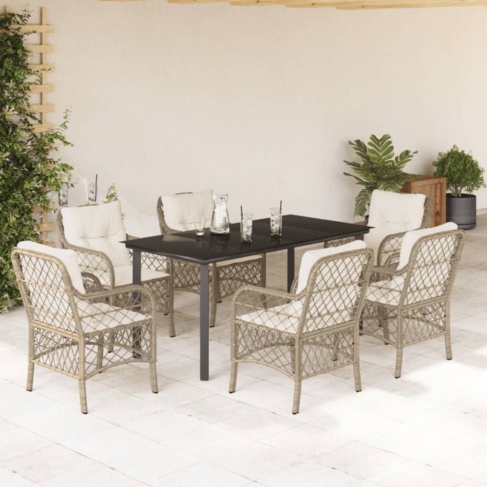 Set da Pranzo da Giardino 7 pz con Cuscini Beige in Polyrattan 3212149