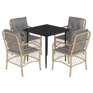 Set Pranzo da Giardino 5 pz con Cuscini Beige Misto Polyrattan 3212153
