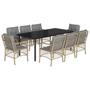 Set Pranzo da Giardino 9 pz con Cuscini Beige Misto Polyrattan 3212165
