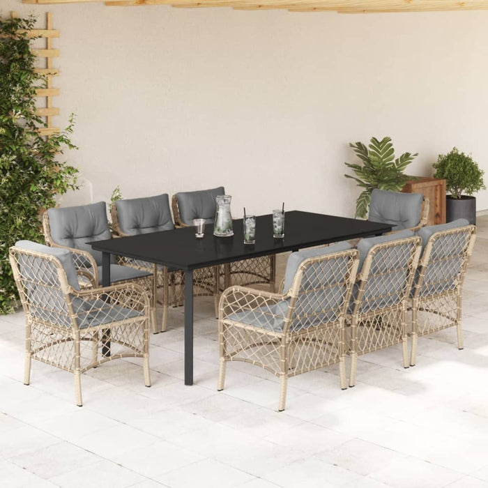 Set Pranzo da Giardino 9 pz con Cuscini Beige Misto Polyrattan 3212165