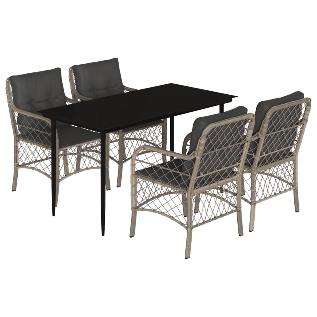 Set Pranzo da Giardino 5pz con Cuscini Grigio Chiaro Polyrattan 3212168