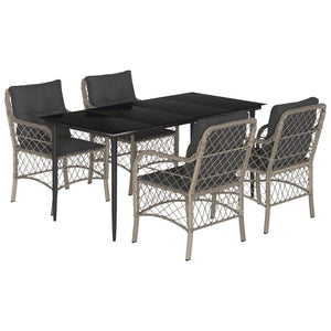 Set Pranzo da Giardino 5pz con Cuscini Grigio Chiaro Polyrattan 3212169