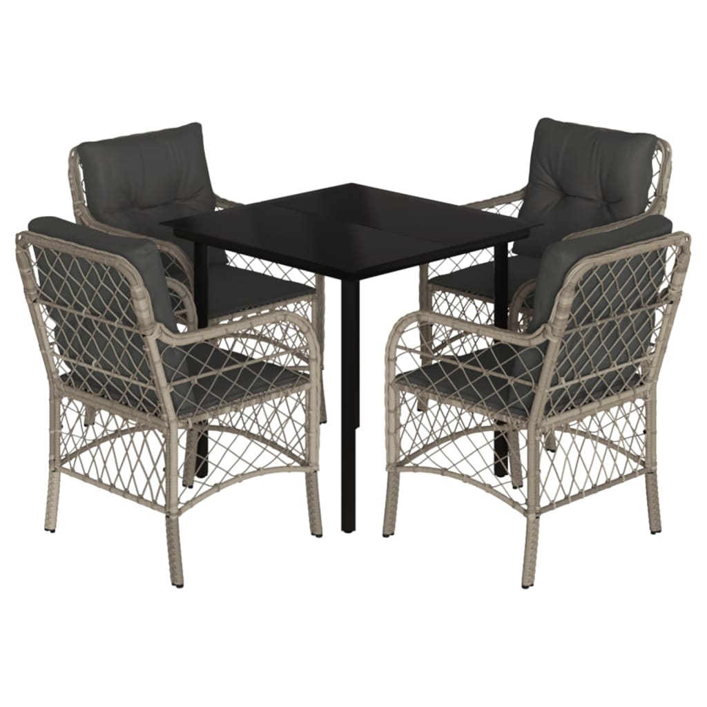 Set Pranzo da Giardino 5pz con Cuscini Grigio Chiaro Polyrattan 3212174
