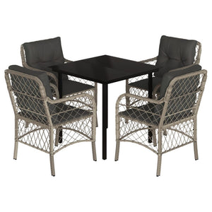 Set Pranzo da Giardino 5pz con Cuscini Grigio Chiaro Polyrattan 3212174