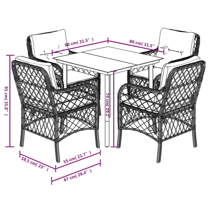 Set Pranzo da Giardino 5pz con Cuscini Grigio Chiaro Polyrattan 3212174