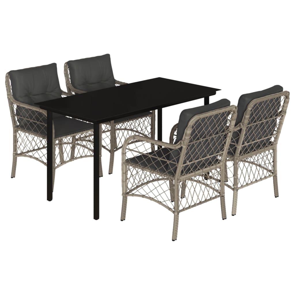 Set Pranzo da Giardino 5pz con Cuscini Grigio Chiaro Polyrattan 3212175