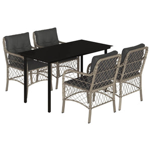 Set Pranzo da Giardino 5pz con Cuscini Grigio Chiaro Polyrattan 3212175