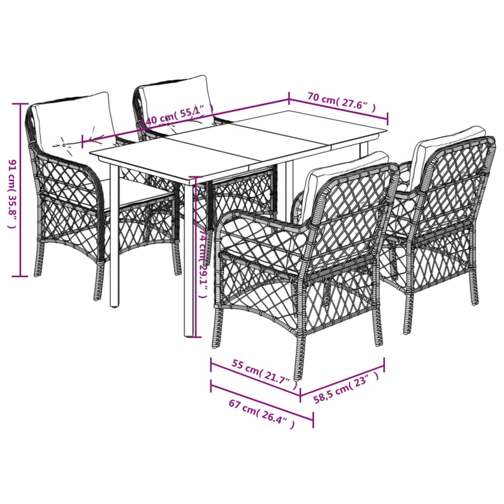 Set Pranzo da Giardino 5pz con Cuscini Grigio Chiaro Polyrattan 3212175